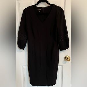 Talbots Knee-Length Black Dress 3/4 Sleeves Embroidered Detail 8 Petite